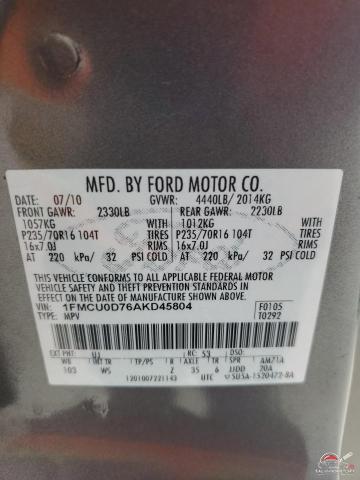 1FMCU0D76AKD45804 2010 FORD ESCAPE photo no. 13