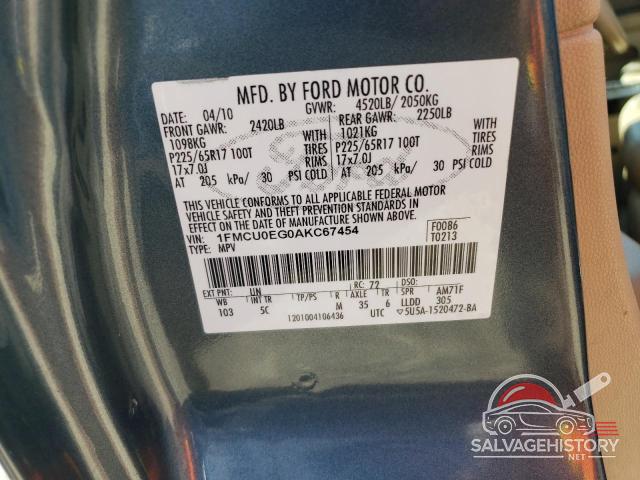 1FMCU0EG0AKC67454 2010 FORD ESCAPE photo no. 12