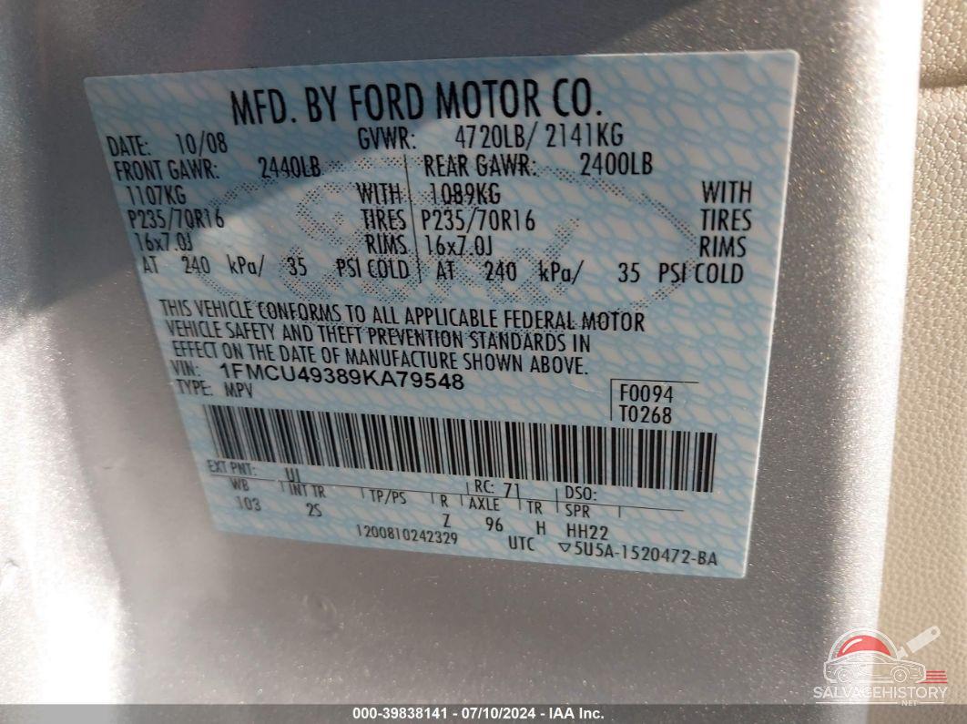 1FMCU49389KA79548 2009 FORD ESCAPE HYBRID photo no. 9