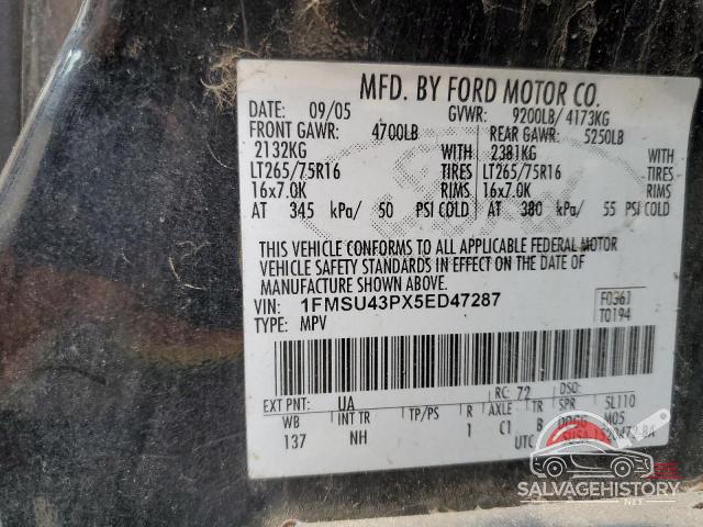 1FMSU43PX5ED47287 2005 FORD EXCURSION photo no. 13