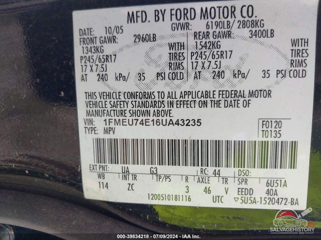 1FMEU74E16UA43235 2006 FORD EXPLORER photo no. 9