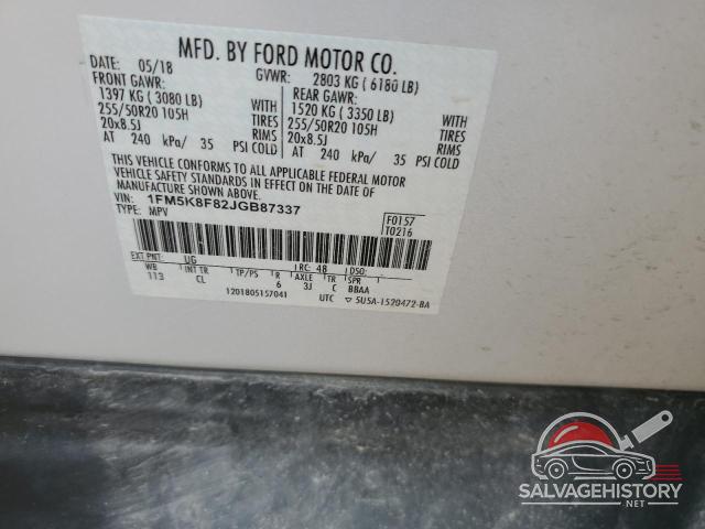 1FM5K8F82JGB87337 2018 FORD EXPLORER photo no. 13