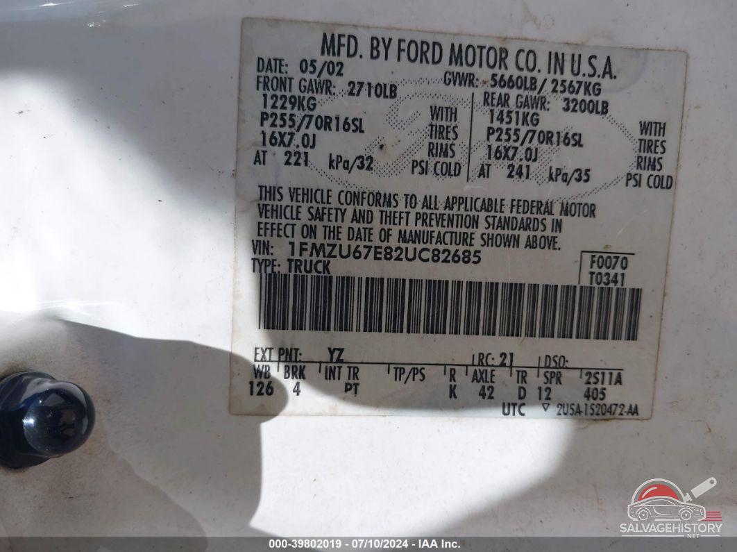 1FMZU67E82UC82685 2002 FORD EXPLORER SPORT TRAC photo no. 9