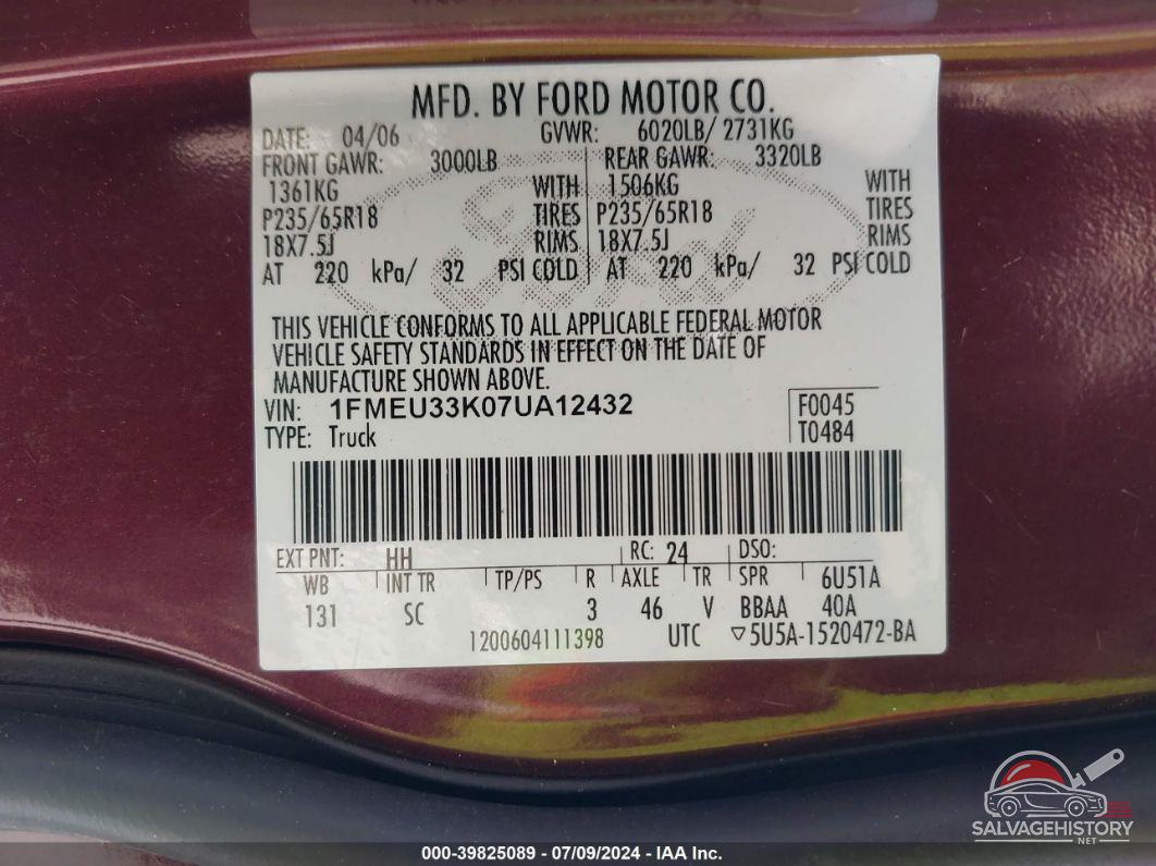 1FMEU33K07UA12432 2007 FORD EXPLORER SPORT TRAC photo no. 9
