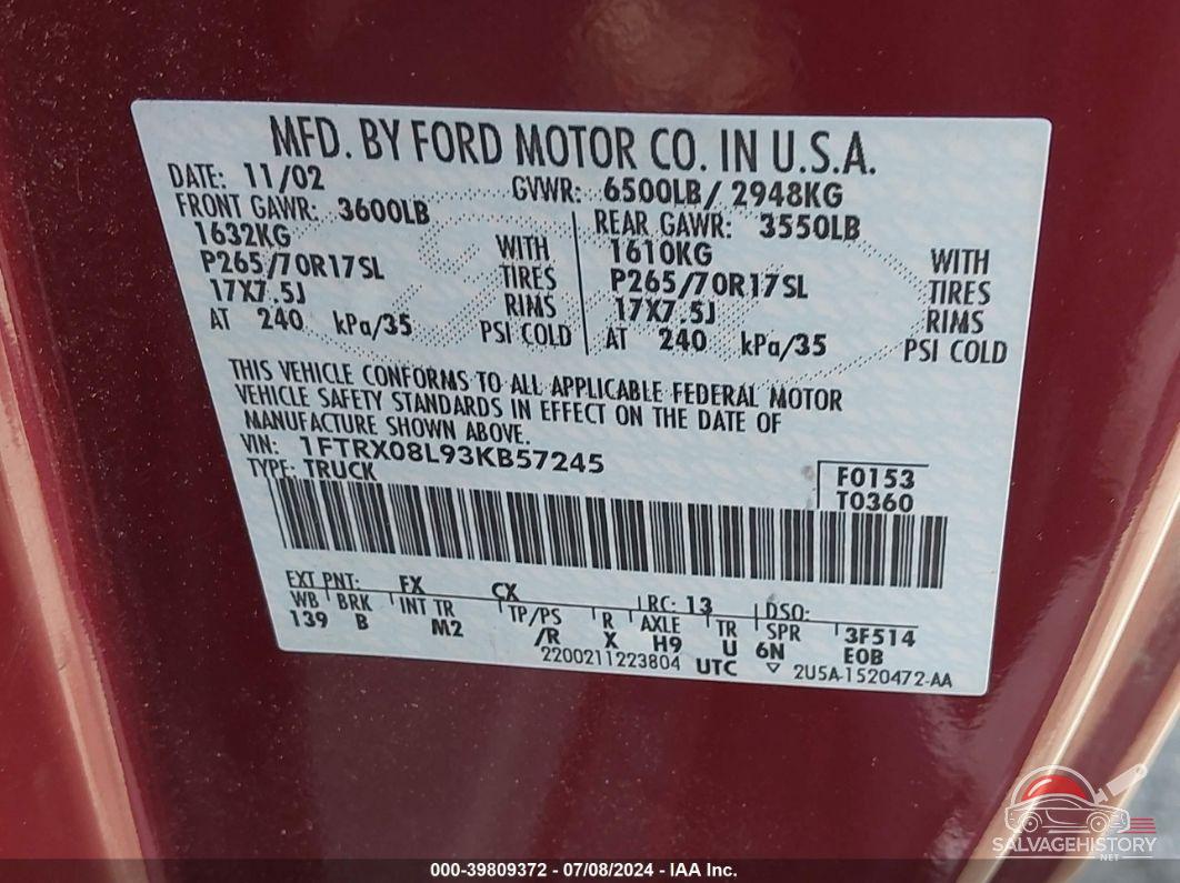 1FTRX08L93KB57245 2003 FORD F-150 photo no. 9
