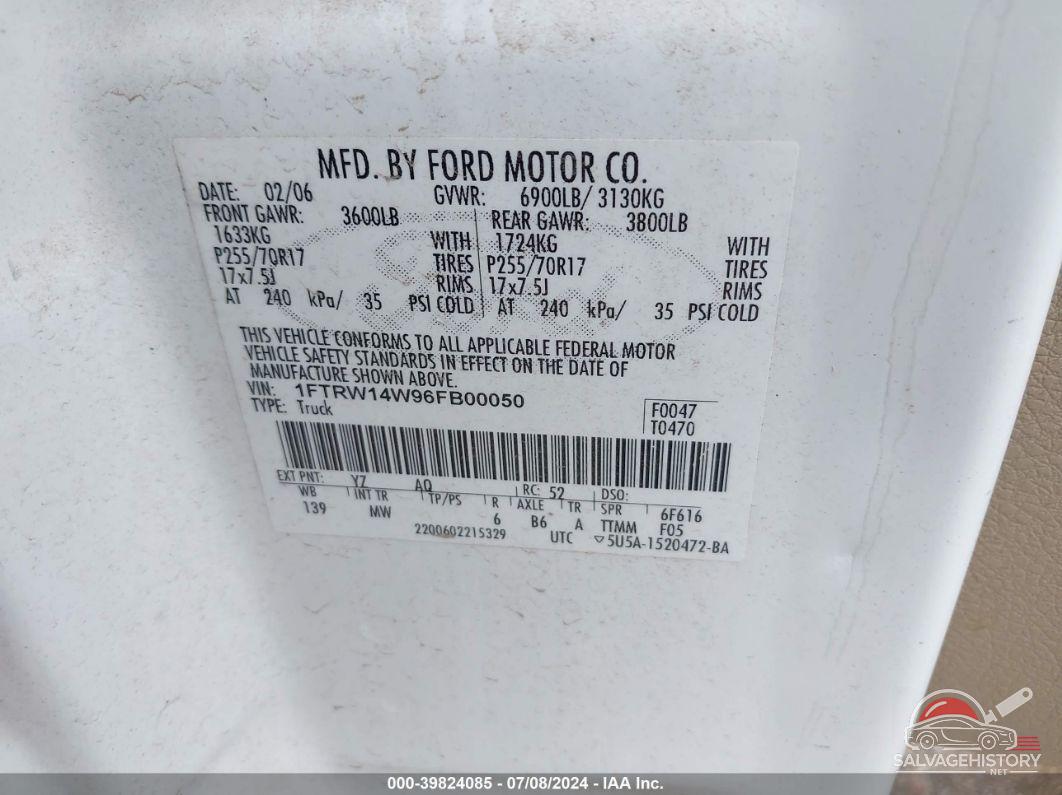 1FTRW14W96FB00050 2006 FORD F-150 photo no. 9