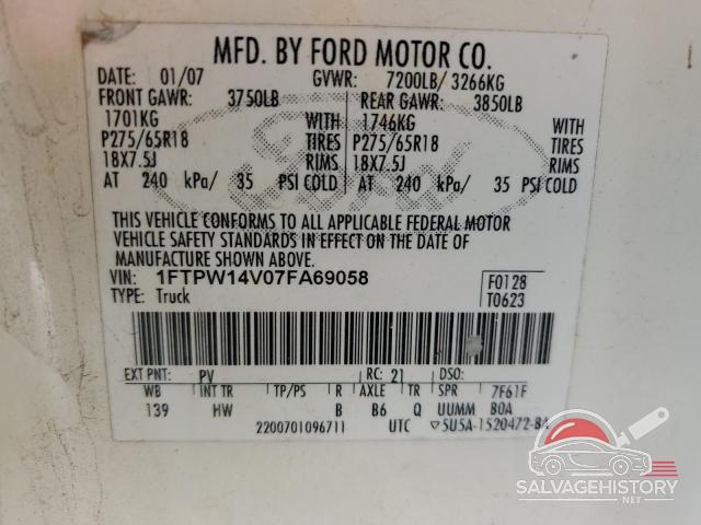 1FTPW14V07FA69058 2007 FORD F-150 photo no. 12