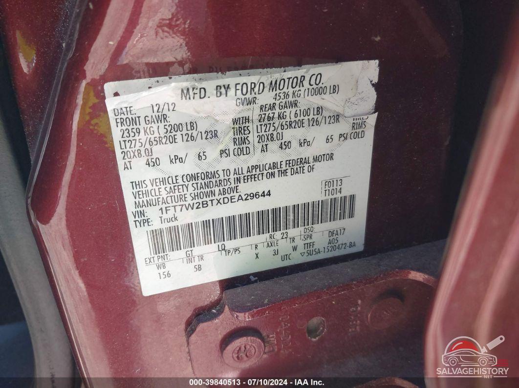 1FT7W2BTXDEA29644 2013 FORD F-250 photo no. 9