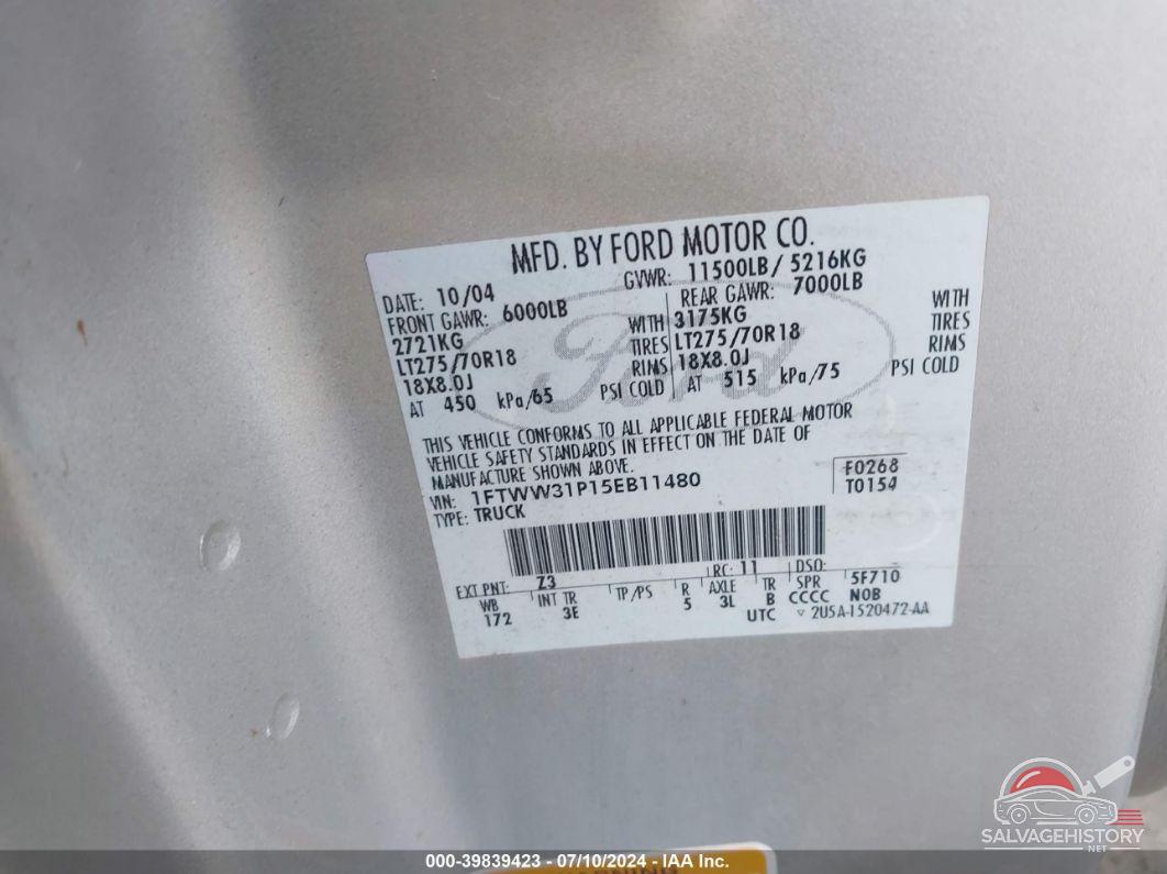 1FTWW31P15EB11480 2005 FORD F-350 photo no. 8