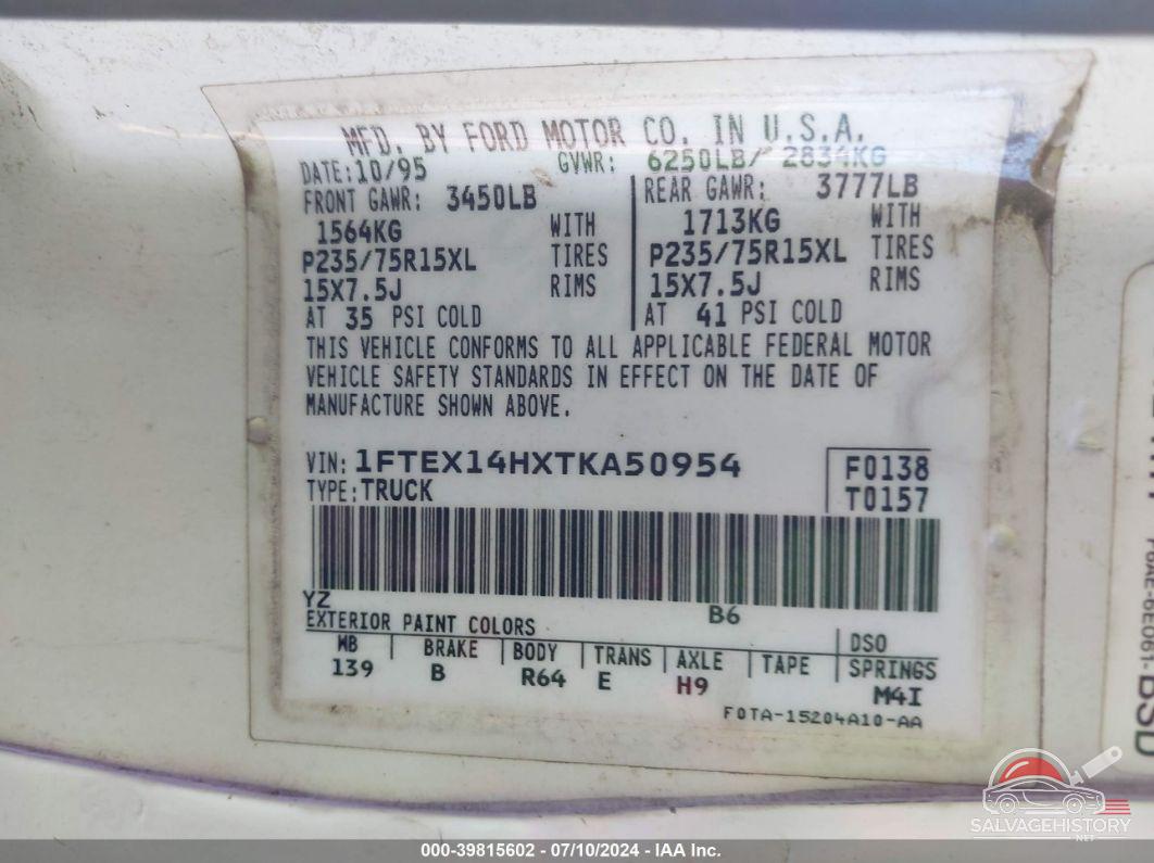 1FTEX14HXTKA50954 1996 FORD F150 photo no. 9