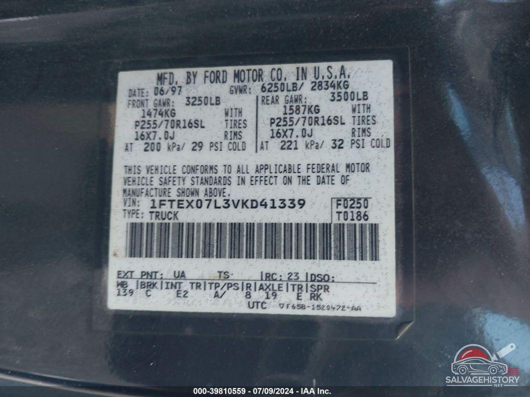 1FTEX07L3VKD41339 1997 FORD F150 photo no. 9