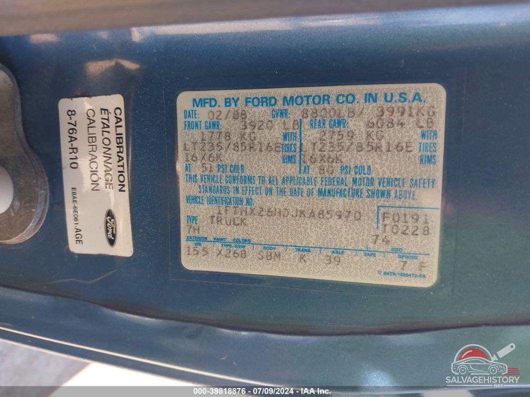 1FTHX26H0JKA85970 1988 FORD F250 photo no. 9