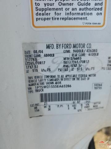 1FTSW21555EA65286 2005 FORD F250 photo no. 12
