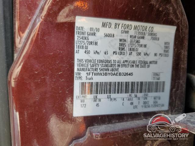 1FTWW3BY0AEB32645 2010 FORD F350 photo no. 12