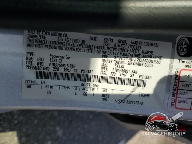 3FADP4EJ2DM208220 2013 FORD FIESTA photo no. 12