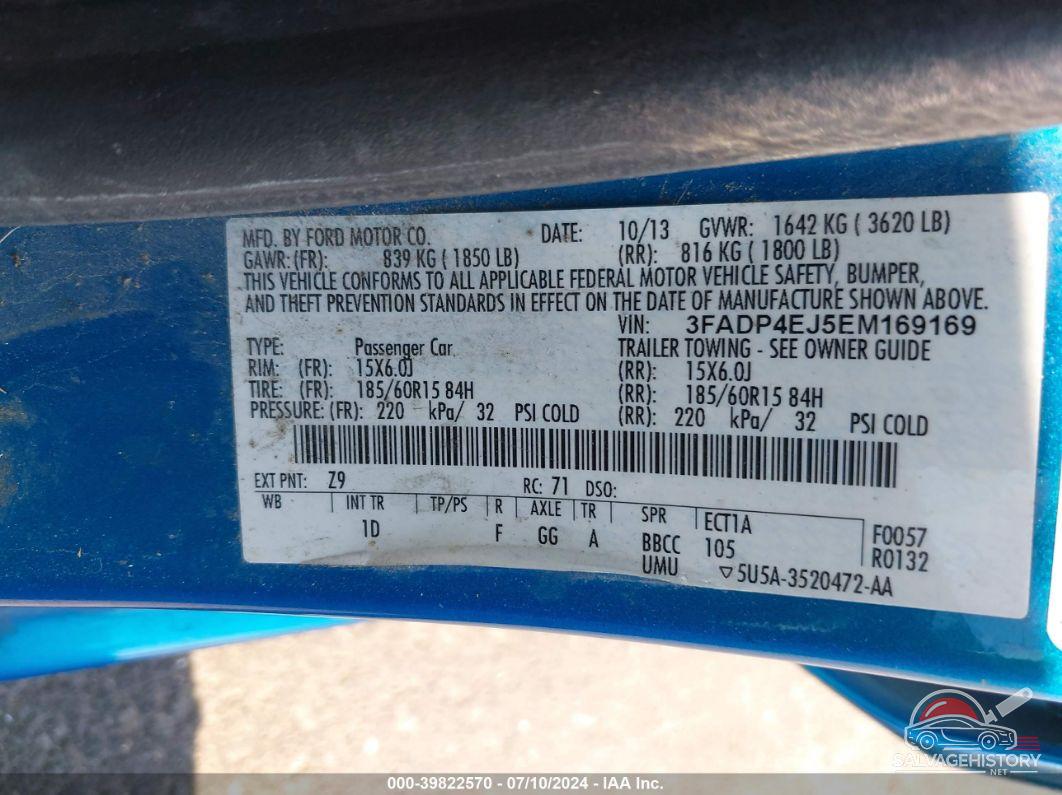 3FADP4EJ5EM169169 2014 FORD FIESTA photo no. 9