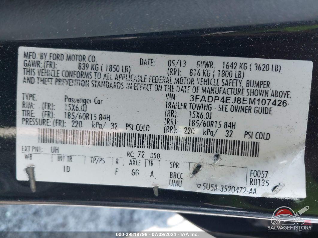 3FADP4EJ8EM107426 2014 FORD FIESTA photo no. 9