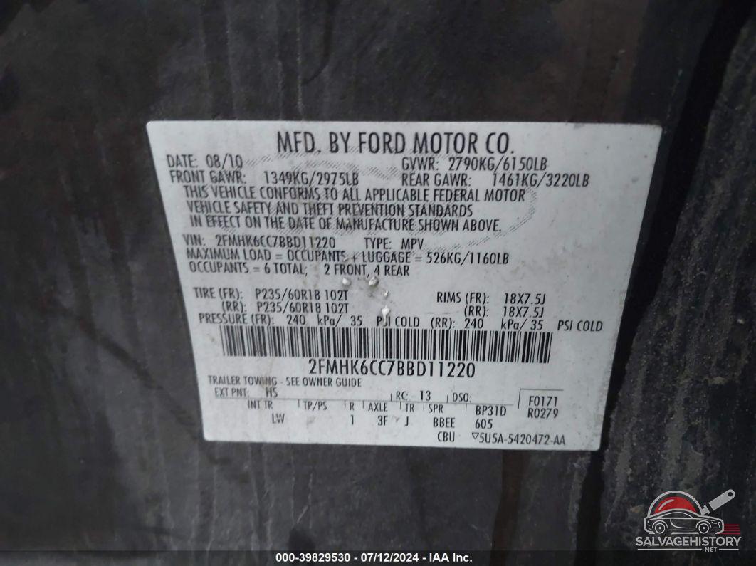 2FMHK6CC7BBD11220 2011 FORD FLEX photo no. 9
