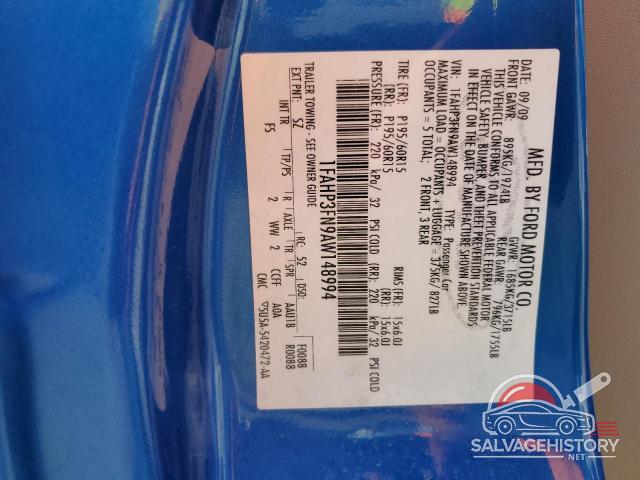 1FAHP3FN9AW148994 2010 FORD FOCUS photo no. 12