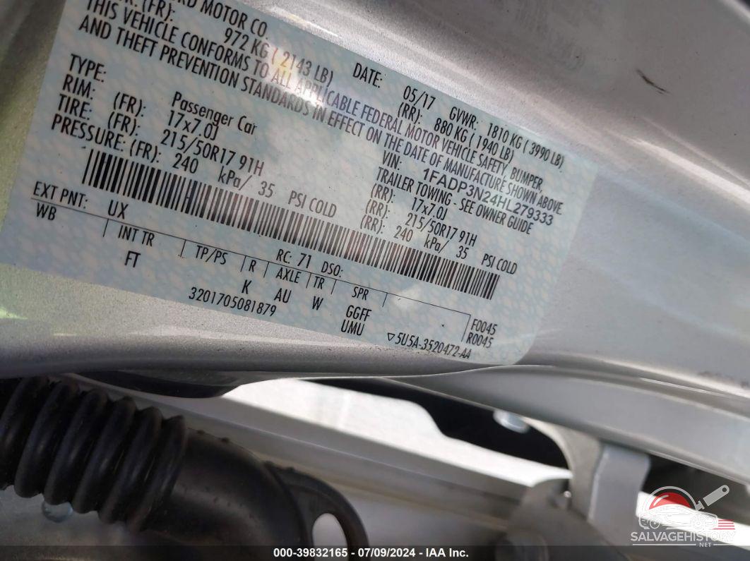 1FADP3N24HL279333 2017 FORD FOCUS photo no. 9