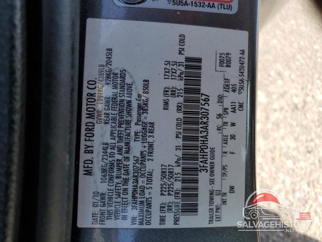 3FAHP0HA3AR307567 2010 FORD FUSION photo no. 12