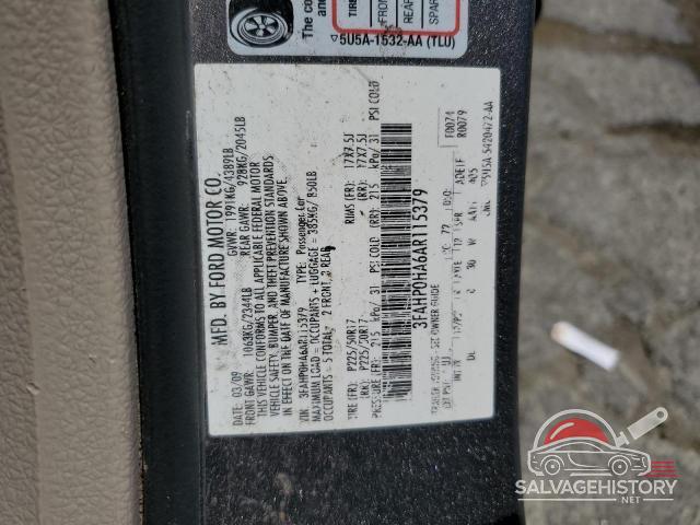 3FAHP0HA6AR115379 2010 FORD FUSION photo no. 12