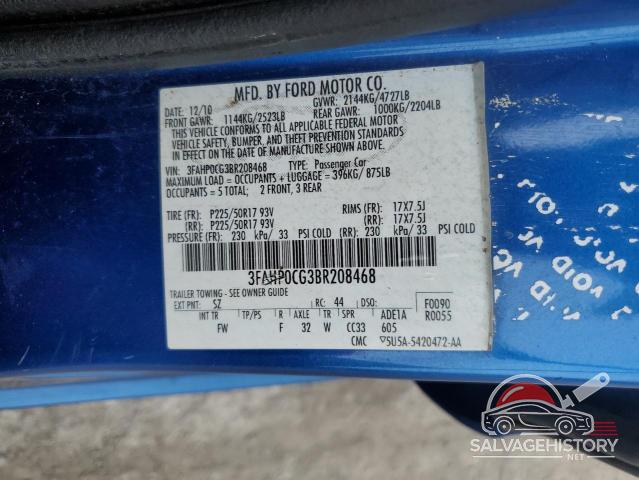 3FAHP0CG3BR208468 2011 FORD FUSION photo no. 12