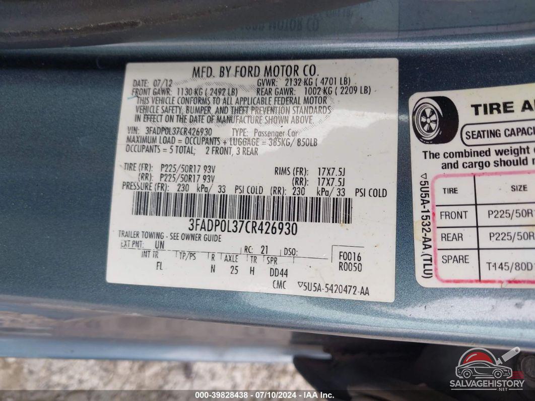 3FADP0L37CR426930 2012 FORD FUSION HYBRID photo no. 9