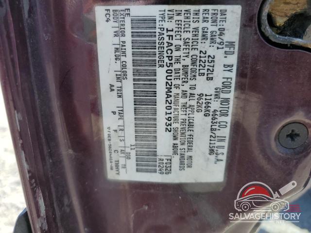 1FACP50U2MA201932 1991 FORD TAURUS photo no. 12