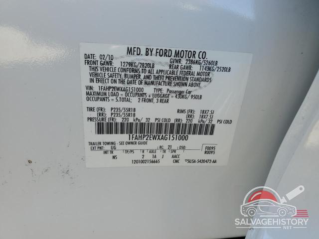 1FAHP2EWXAG151000 2010 FORD TAURUS photo no. 12