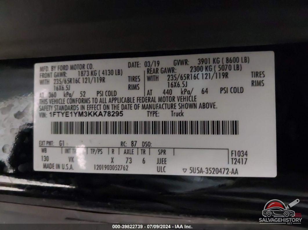 1FTYE1YM3KKA78295 2019 FORD TRANSIT-150 photo no. 9