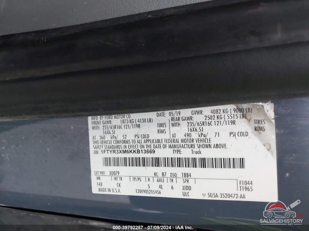 1FTYR3XM6KKB13669 2019 FORD TRANSIT-250 photo no. 9