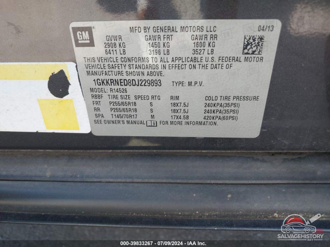1GKKRNED8DJ229893 2013 GMC ACADIA photo no. 9