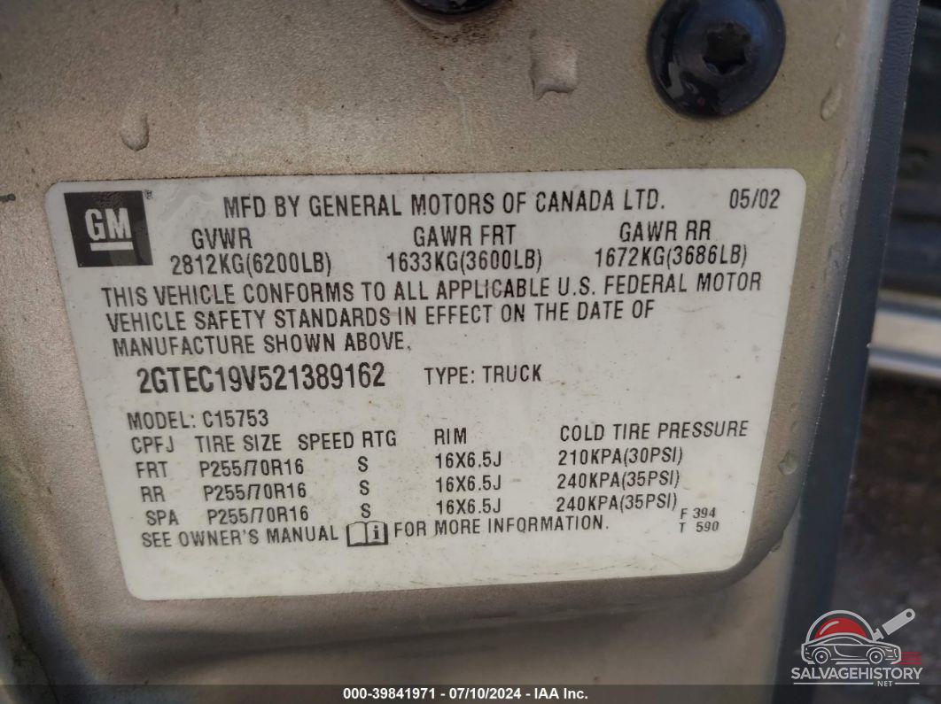 2GTEC19V521389162 2002 GMC NEW SIERRA photo no. 9