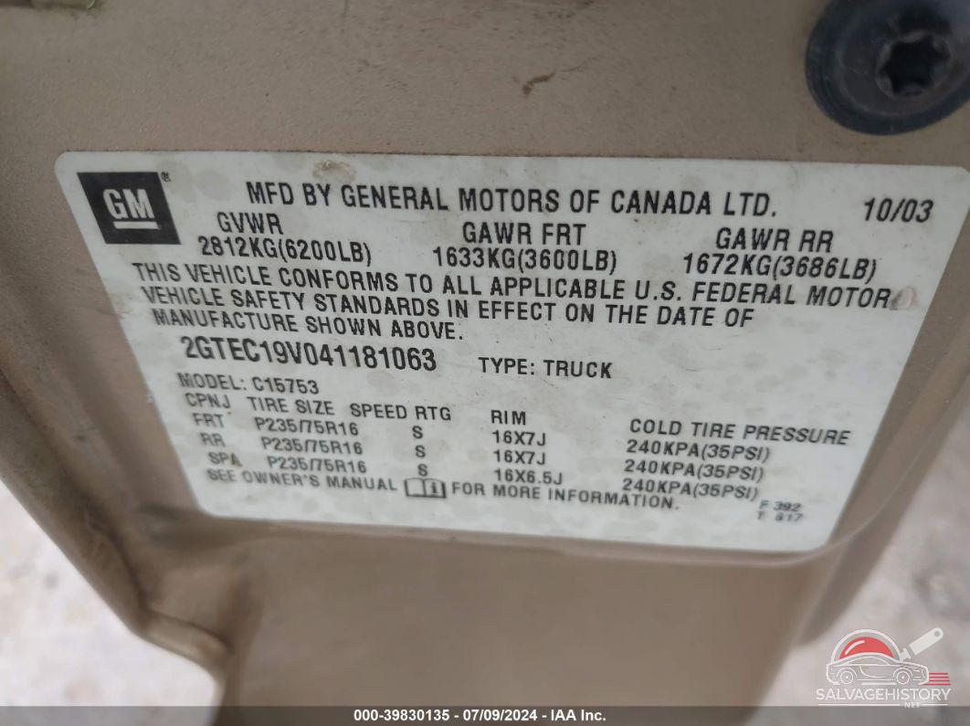 2GTEC19V041181063 2004 GMC SIERRA 1500 photo no. 9