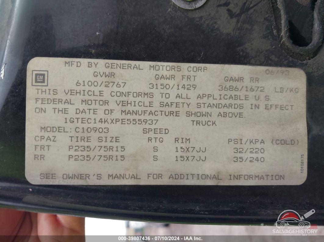 1GTEC14KXPE555937 1993 GMC SIERRA photo no. 9