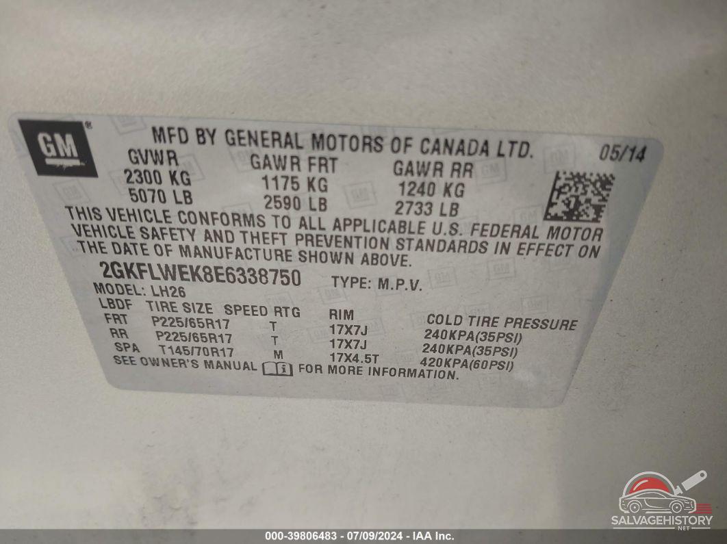 2GKFLWEK8E6338750 2014 GMC TERRAIN photo no. 9