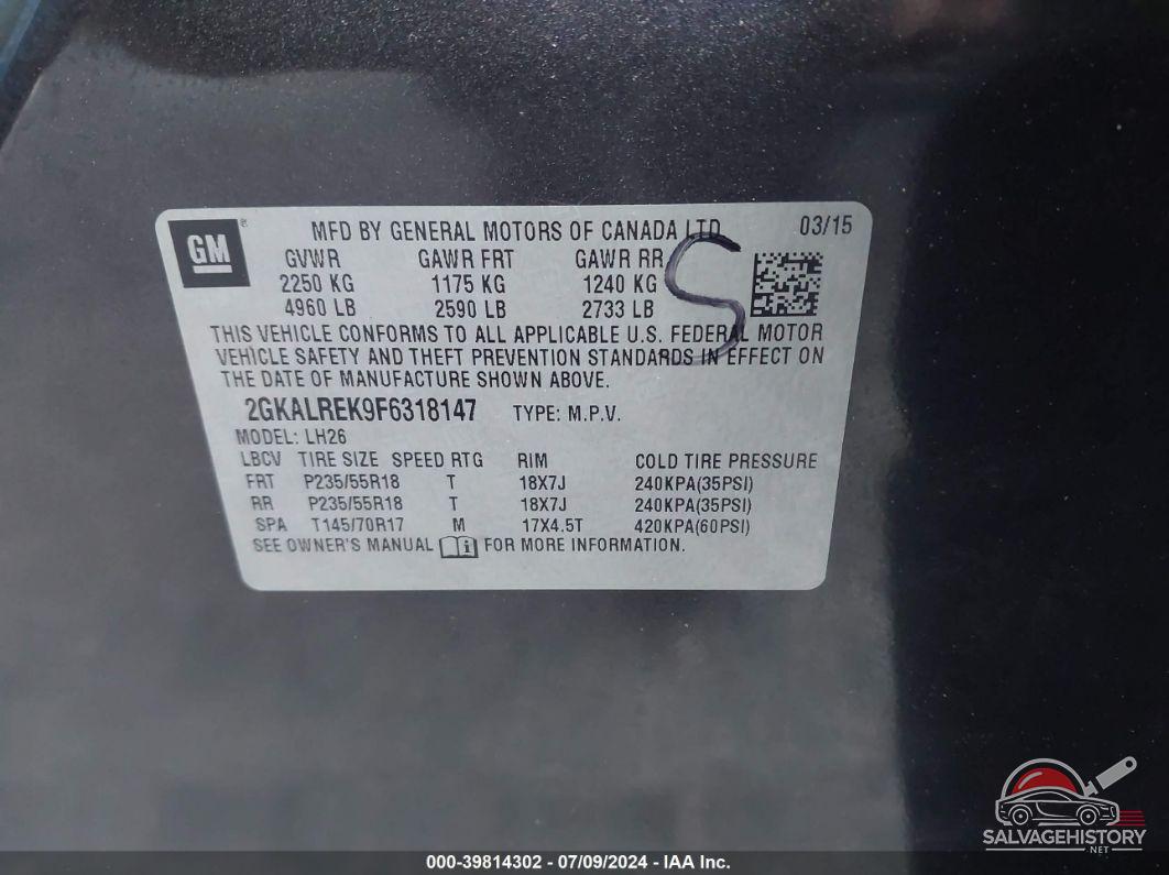 2GKALREK9F6318147 2015 GMC TERRAIN photo no. 9