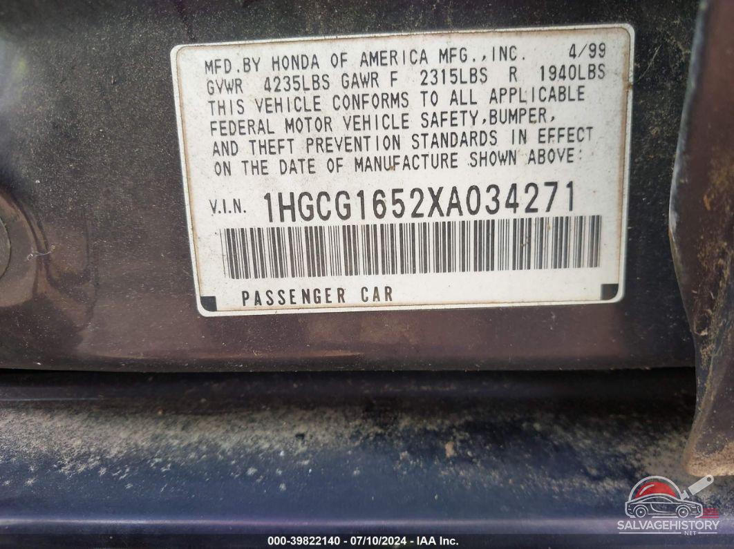 1HGCG1652XA034271 1999 HONDA ACCORD photo no. 9