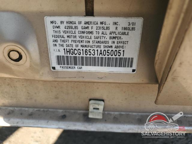 1HGCG16531A050051 2001 HONDA ACCORD photo no. 12