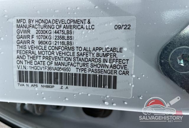 1HGCV1F36NA084950 2022 HONDA ACCORD photo no. 10