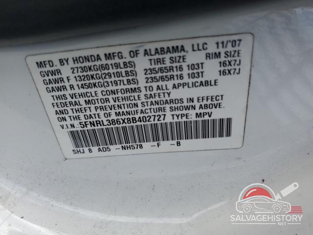 5FNRL386X8B402727 2008 HONDA All Models photo no. 14
