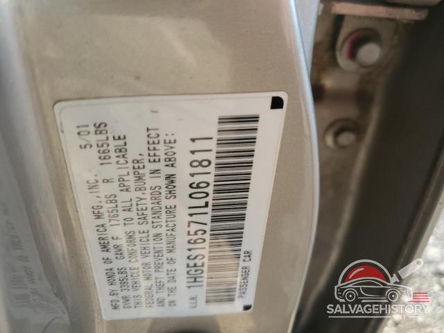 1HGES16571L061811 2001 HONDA CIVIC photo no. 12