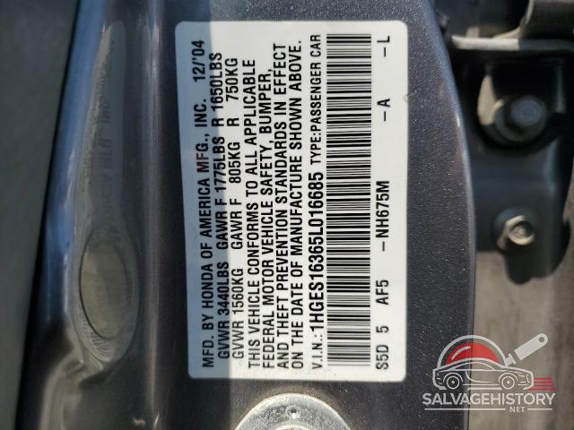 1HGES16365L016685 2005 HONDA CIVIC photo no. 12