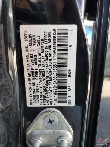 1HGES16485L018351 2005 HONDA CIVIC photo no. 12
