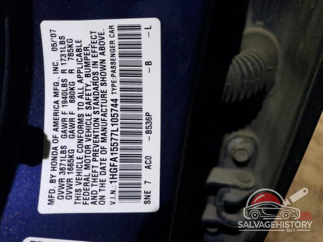 1HGFA15577L105744 2007 HONDA CIVIC photo no. 13