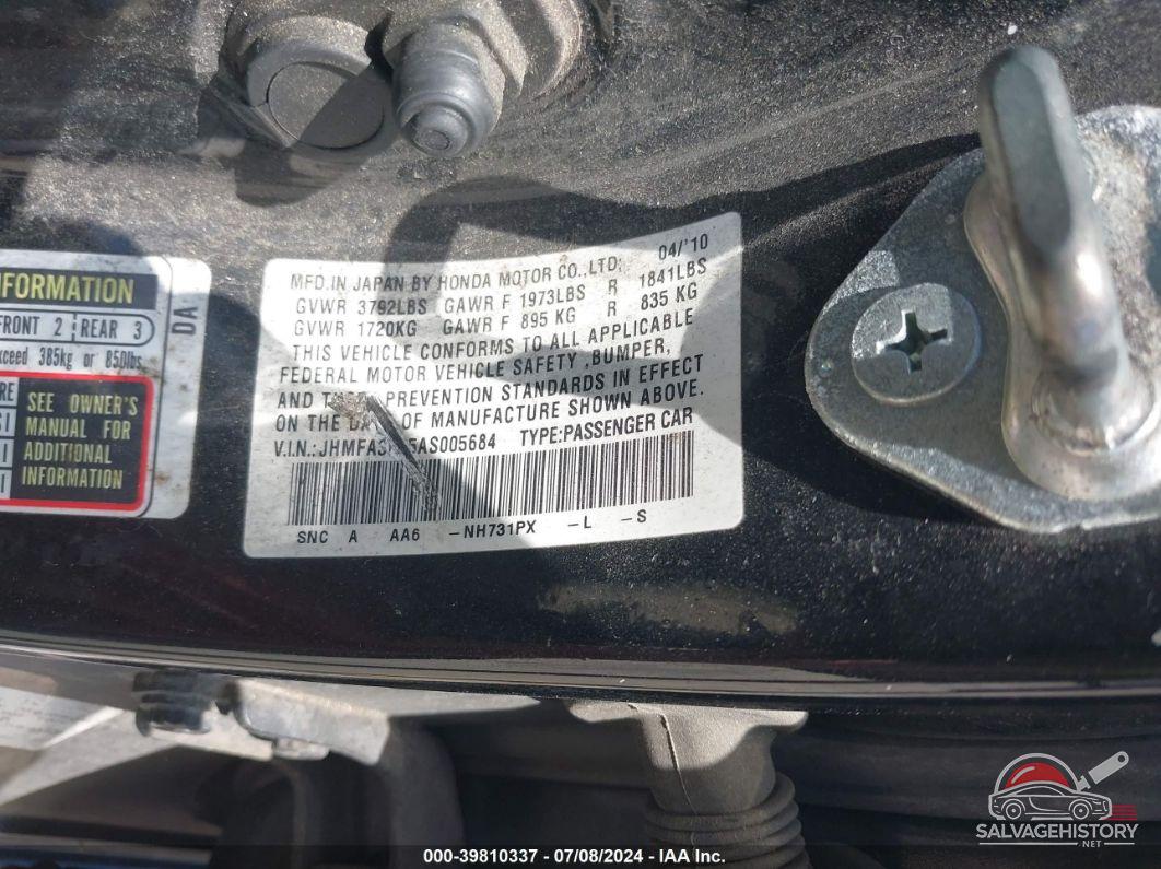 JHMFA3F25AS005684 2010 HONDA CIVIC HYBRID photo no. 9