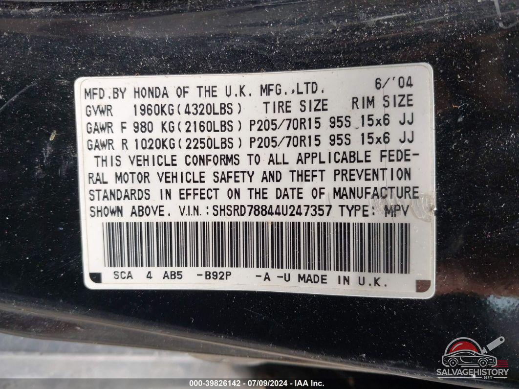 SHSRD78844U247357 2004 HONDA CR-V photo no. 9