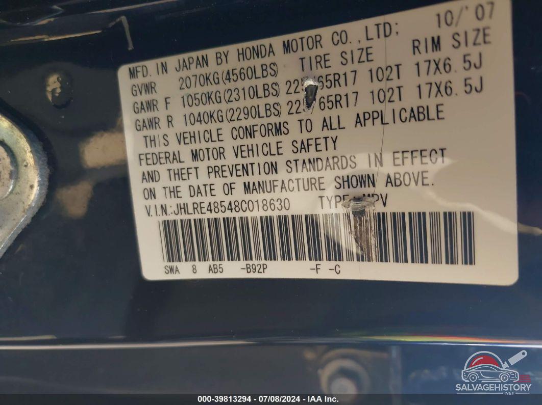 JHLRE48548C018630 2008 HONDA CR-V photo no. 9