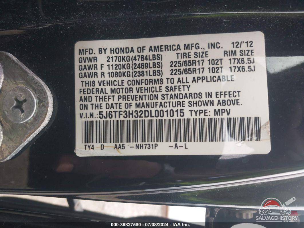 5J6TF3H32DL001015 2013 HONDA CROSSTOUR photo no. 9